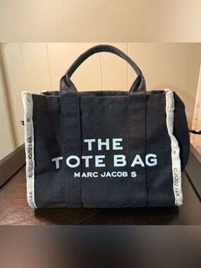 Marc Jacobs Black Canvas 'The Tote Bag' with White Logo